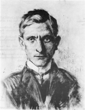 Gezeichnetes Porträt von Karl Bröger im Alter von 24 Jahren